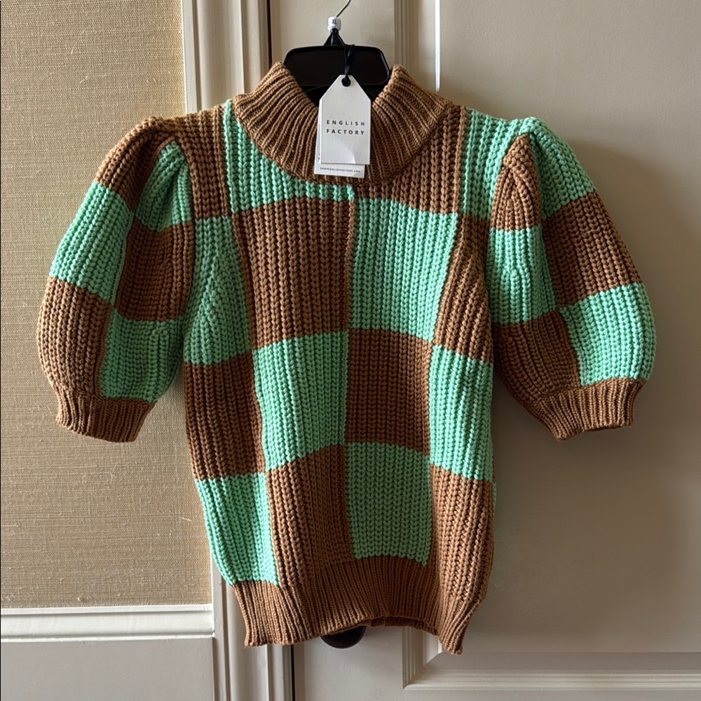 English Factory Brown and Green Checkered Sweater